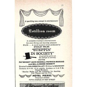 Stanley Melba Steppin in Society Hotel Pierre New York City AD 1960s Vintage Pri
